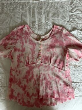 Pink Tie-Dye Short Sleeve Henley Top